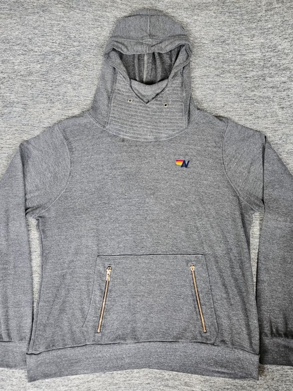 Aviator Nation Womens Ninja Hoodie XXL Heather Grey Gray Made in USA Funnel Neck